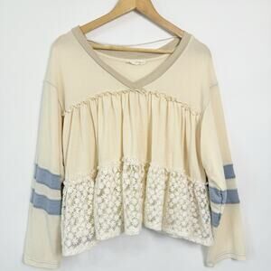 By‎ Together Baby Doll Top Womens Small Cream Oversized Ruffle Tiered Lace Boho